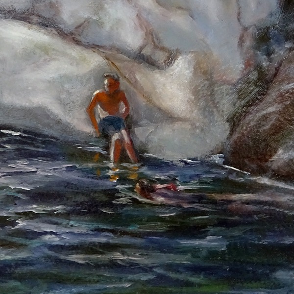 Detail of Jump — brushwork on the whitewater and wet stone