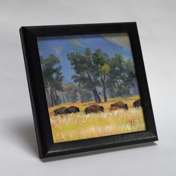 Bison Beneath Shadow Mountain shown in its black wood frame