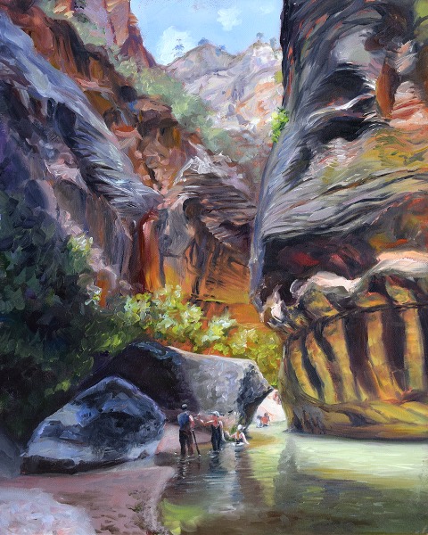 Eons — oil painting of a boulder-strewn canyon